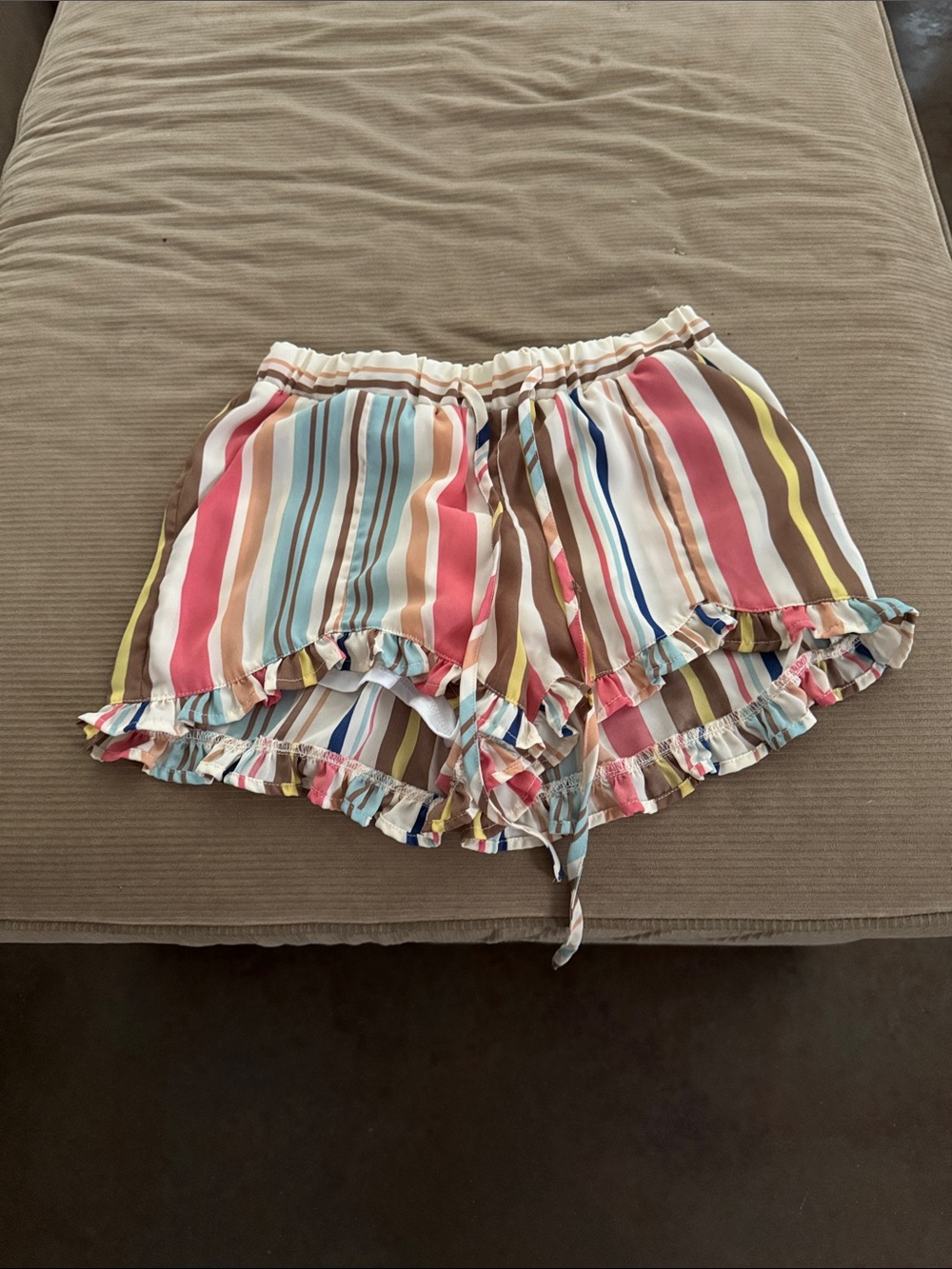 High-Waist Striped Ruffle Lounge Shorts - Multi